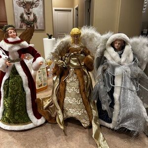 Elegant Holiday Angel Figurine Set - Red, Gold, Silver
